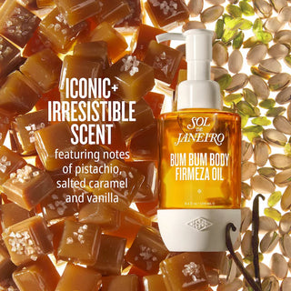 Bum Bum Firmeza™ Aceite Corporal Reafirmante y Desinflamante - Sol de Janeiro vista frontal con fondo blanco.