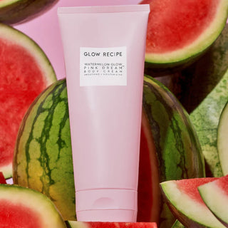 Crema Corporal Watermelon Glow AHA Pink Dream - Glow Recipe vista frontal con fondo blanco.