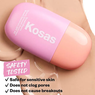 Protector solar mineral sin silicona DreamBeam™ SPF40 con ceramidas y péptidos - Kosas vista frontal con fondo blanco.