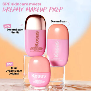 Protector solar mineral sin silicona DreamBeam™ SPF40 con ceramidas y péptidos - Kosas vista frontal con fondo blanco.