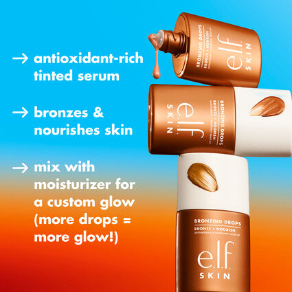 Bronzing Drops - elf cosmetics vista frontal con fondo blanco.