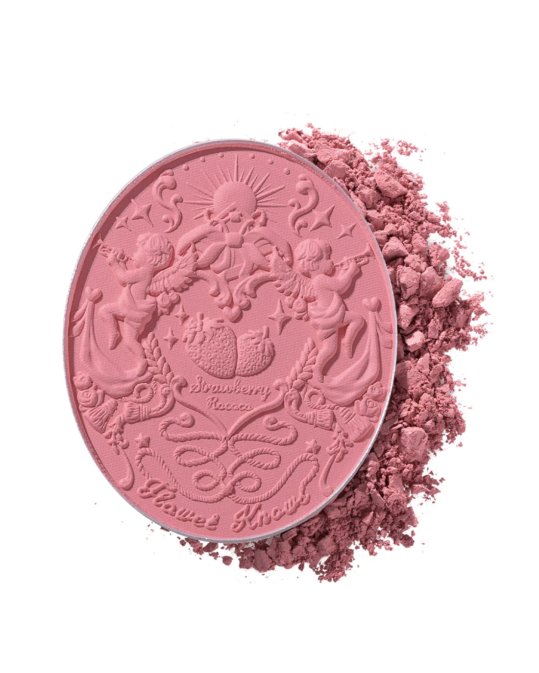 Rubor Strawberry Rococo Embossed Blush - Flower Knows vista frontal con fondo blanco.