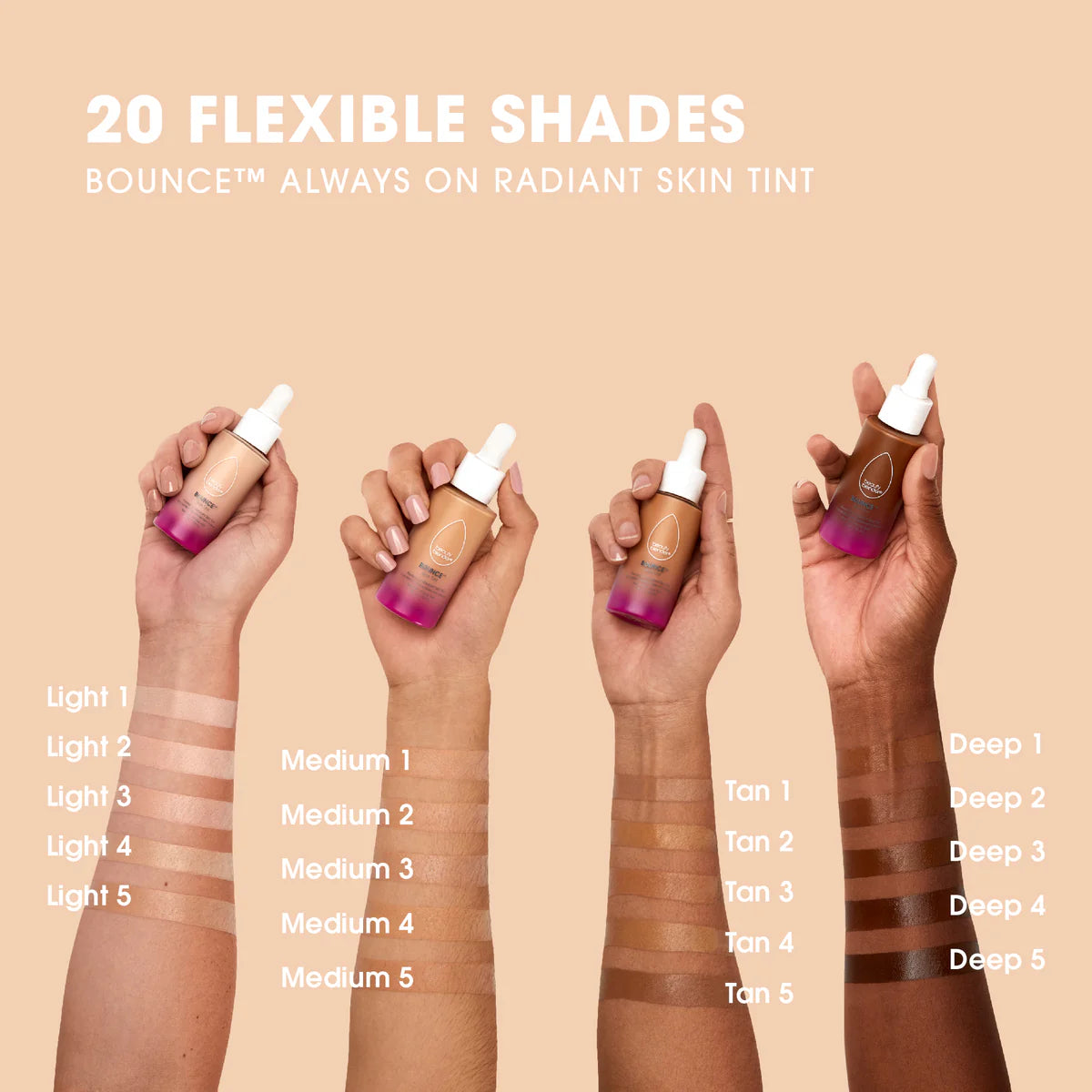 Serum con color Bounce™ 12-Hour Always On Radiant Skin Tint - Beautyblender vista frontal con fondo blanco.