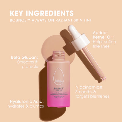 Serum con color Bounce™ 12-Hour Always On Radiant Skin Tint - Beautyblender vista frontal con fondo blanco.