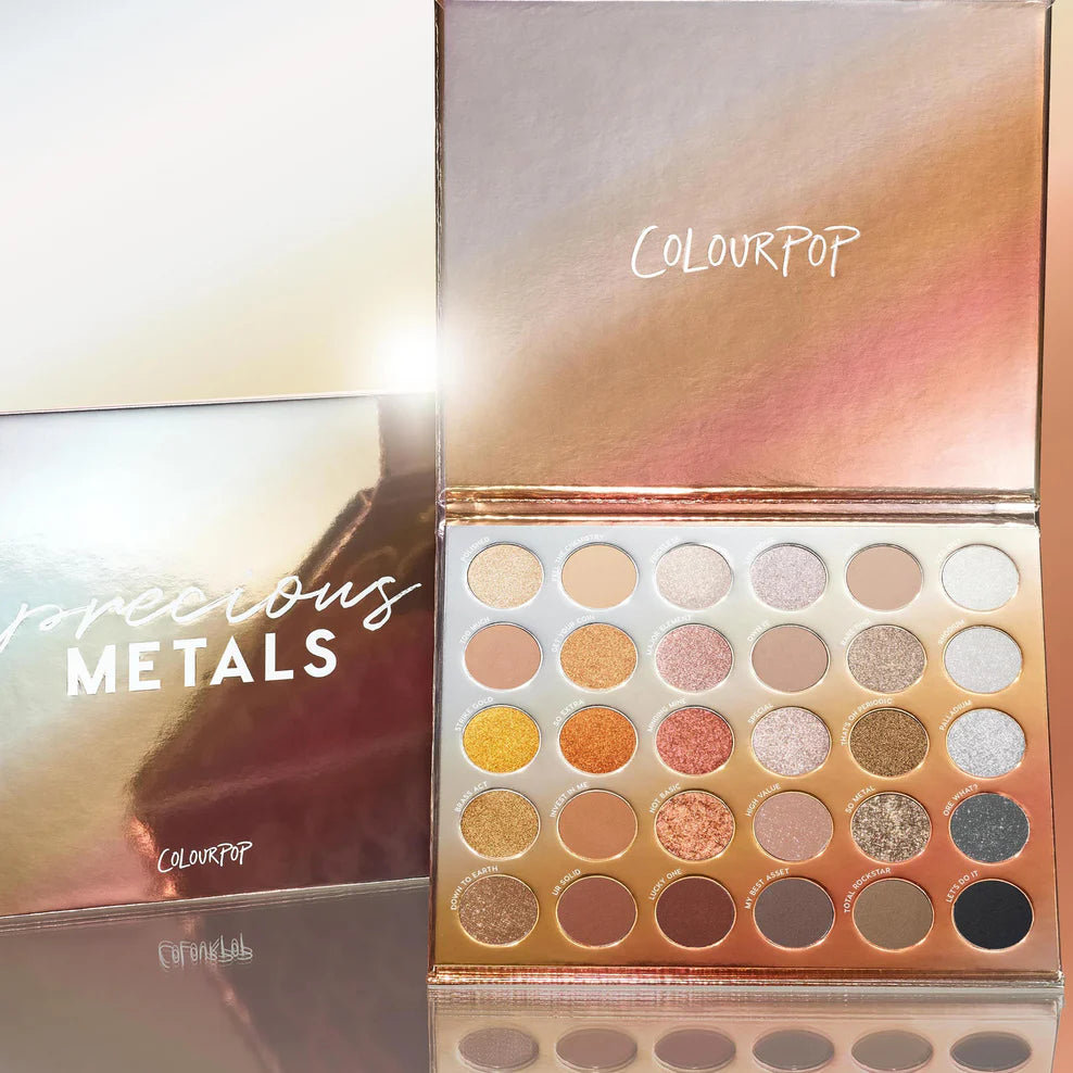 Paleta de Sombras Precious Metals - ColourPop vista frontal con fondo blanco.