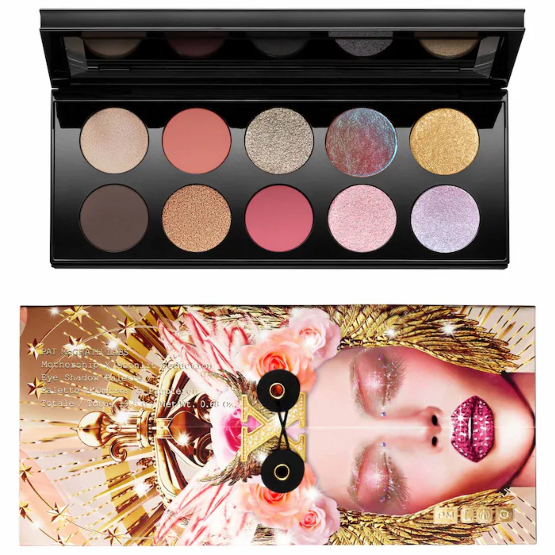 Paleta de Sombras de Ojos Mothership X:  Moonlit Seduction - PAT McGRATH LABS vista frontal con fondo blanco.