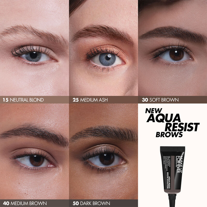 Kit para cejas AQUA RESIST BROW SCULPTOR KIT - MAKE UP FOR EVER vista frontal con fondo blanco.