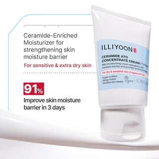 Crema hidratante Ceramide Ato Concentrate — para piel seca y sensible, hidratación duradera de 100 horas, repara la barrera de hidratación - Illiyoon