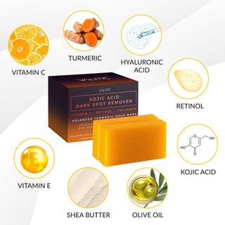 VALITIC Kojic Acid — Jabon en barra para eliminar manchas oscuras con vitamina C, retinol, colágeno y cúrcuma Complejo japonés original - VALITIC