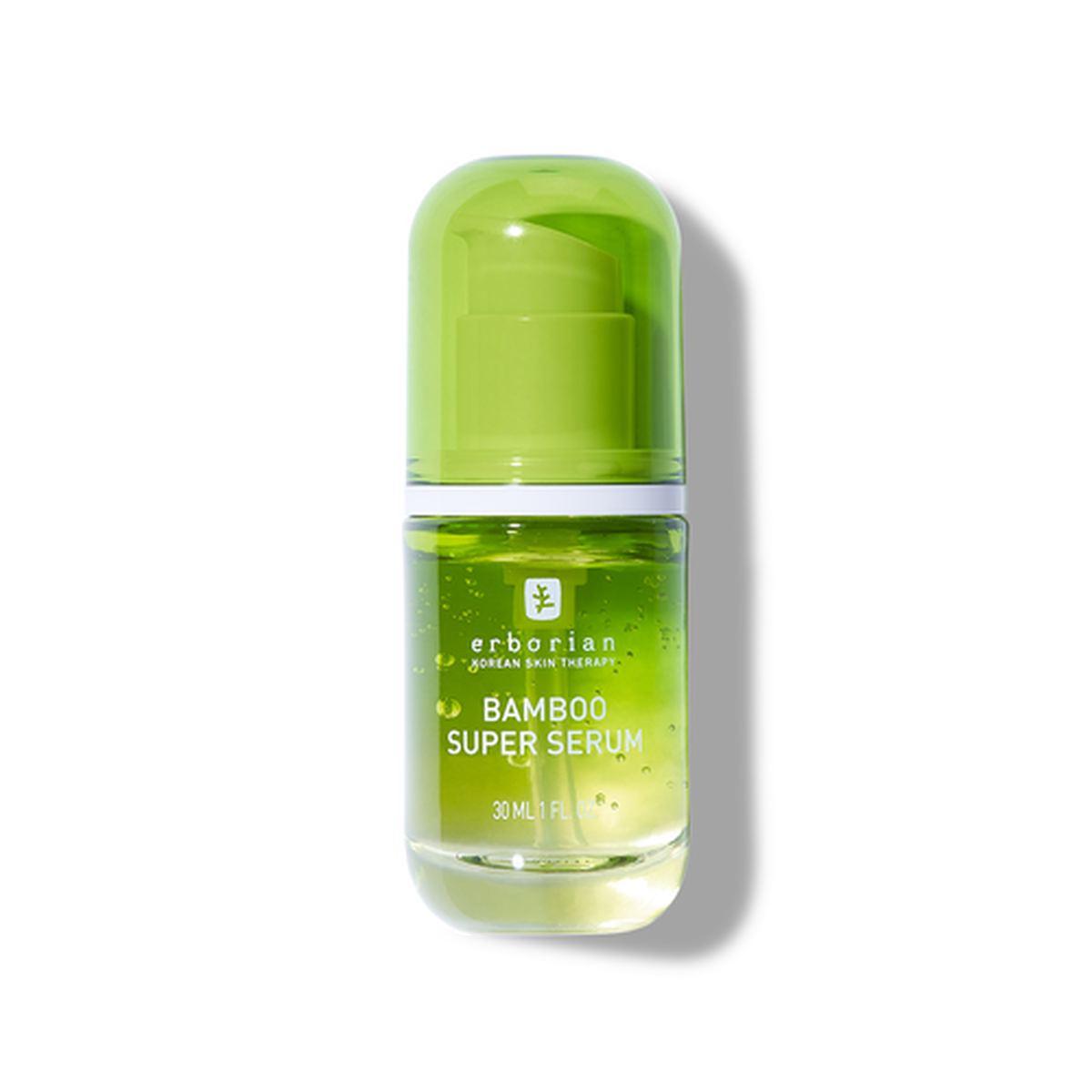 Sérum facial hidratante con ácido hialurónico Bamboo Super Serum - Erborian vista frontal con fondo blanco.