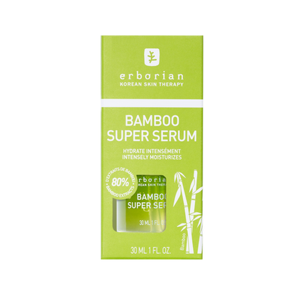 Sérum facial hidratante con ácido hialurónico Bamboo Super Serum - Erborian vista frontal con fondo blanco.