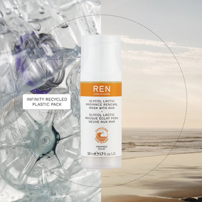 Mascarilla exfoliante Glycol Lactic Radiance Renewal Mask with AHA™ - REN vista frontal con fondo blanco.