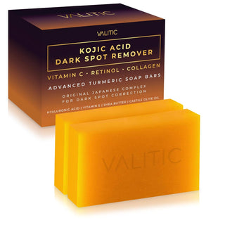 VALITIC Kojic Acid — Jabon en barra para eliminar manchas oscuras con vitamina C, retinol, colágeno y cúrcuma Complejo japonés original - VALITIC