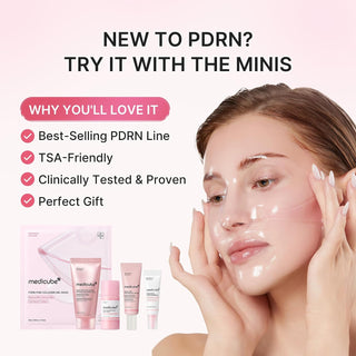 PDRN Glow Essentials Kit Mini Skincare Travel Set, Rutina de 5 pasos - Medicube