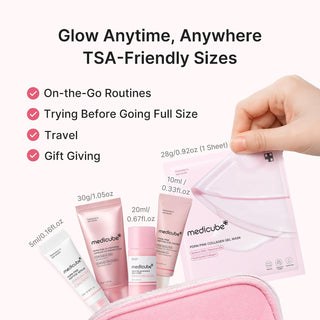 PDRN Glow Essentials Kit Mini Skincare Travel Set, Rutina de 5 pasos - Medicube