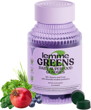 Gomitas Greens Superfood 20+ vegetales verdes y superfrutas orgánicos; probióticos; vitaminas D3 y B12 - Lemme