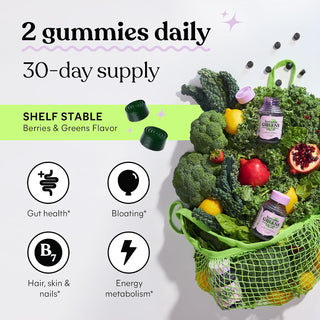 Gomitas Greens Superfood 20+ vegetales verdes y superfrutas orgánicos; probióticos; vitaminas D3 y B12 - Lemme