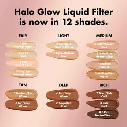 Base de maquillaje ultra ligera Halo Glow Liquid Filter - elf Cosmetics vista frontal con fondo blanco.