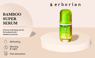 Sérum facial hidratante con ácido hialurónico Bamboo Super Serum - Erborian vista frontal con fondo blanco.