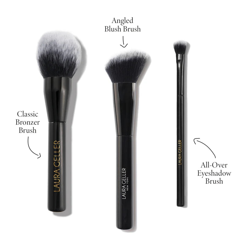 Set de Brochas Best of the Best 3 PC Brush - Laura Geller vista frontal con fondo blanco.