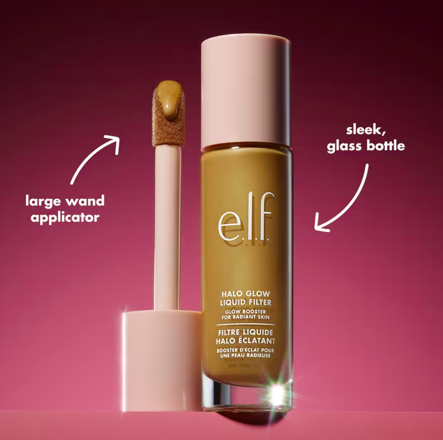 Base de maquillaje ultra ligera Halo Glow Liquid Filter - elf Cosmetics vista frontal con fondo blanco.