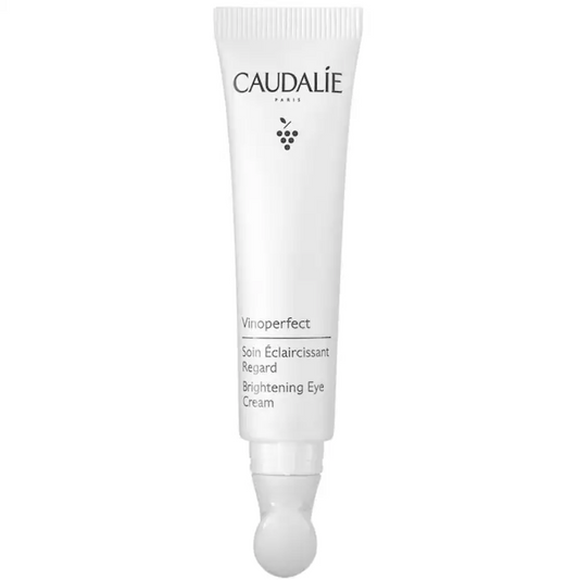 Crema contorno de ojos iluminadora con Niacinamida Vinoperfect - Caudalie vista frontal con fondo blanco.