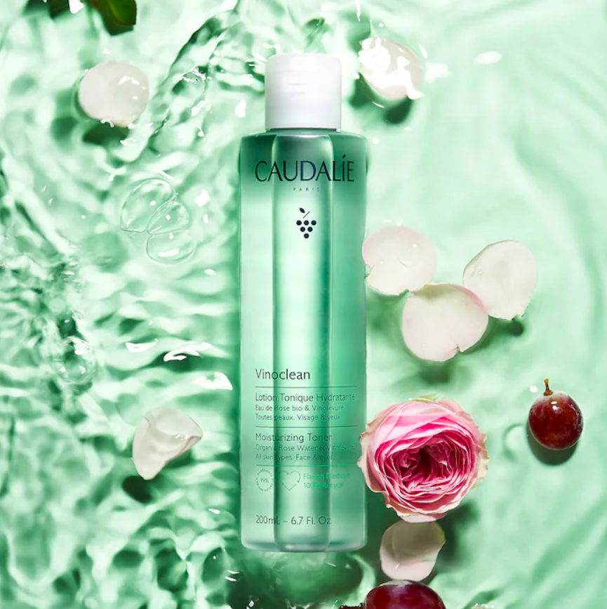 Tónico Facial Hidratante con Agua de Rosas Vinoclean - Caudalie vista frontal con fondo blanco.