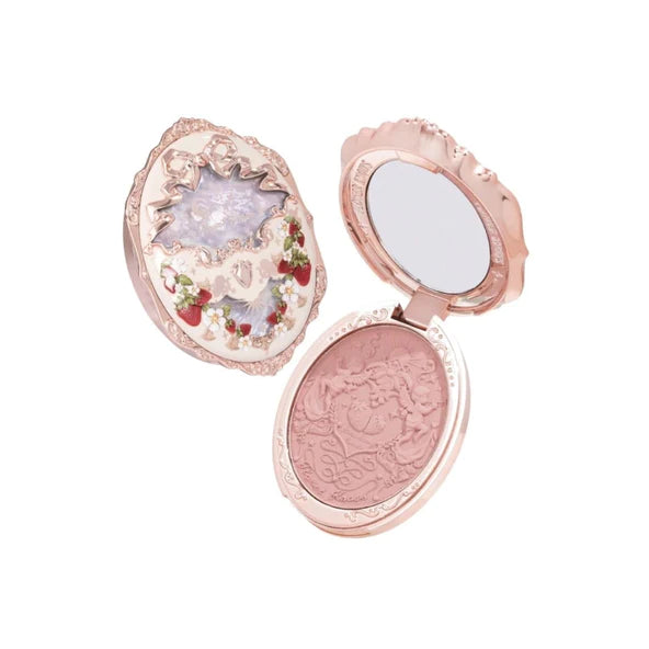 Rubor Strawberry Rococo Embossed Blush - Flower Knows vista frontal con fondo blanco.