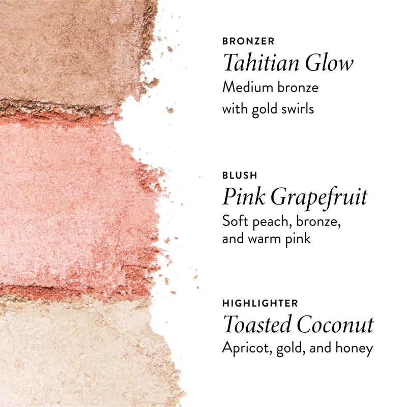 Paleta Lift-n-Glow Baked Face Trio - Laura Geller vista frontal con fondo blanco.