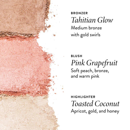 Paleta Lift-n-Glow Baked Face Trio - Laura Geller vista frontal con fondo blanco.