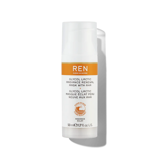 Mascarilla exfoliante Glycol Lactic Radiance Renewal Mask with AHA™ - REN vista frontal con fondo blanco.