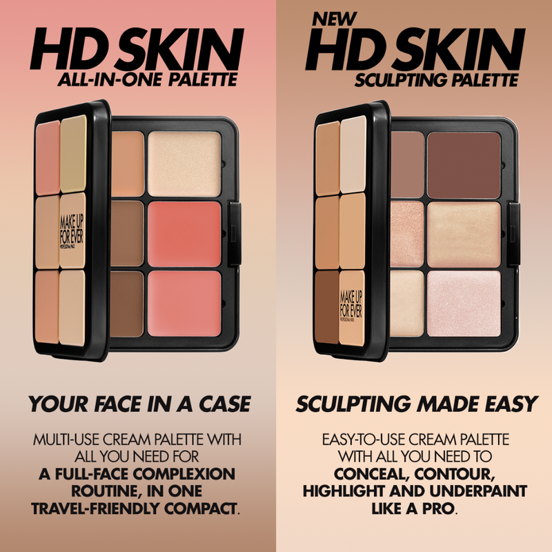 Paleta HD SKIN SCULPTING PALETTE CREAM Iluminadores & Contornos  - MAKE UP FOR EVER vista frontal con fondo blanco.