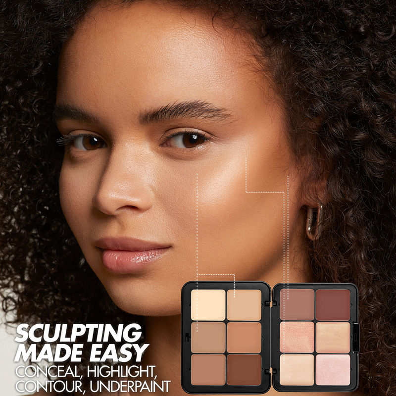 Paleta HD SKIN SCULPTING PALETTE CREAM Iluminadores & Contornos  - MAKE UP FOR EVER vista frontal con fondo blanco.