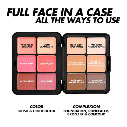 Paleta HD SKIN FACE ESSENTIALS PALETTE 4 en 1 (base + contorno + iluminador + rubor en crema) - MAKE UP FOR EVER vista frontal con fondo blanco.