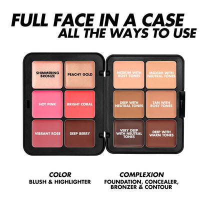 Paleta HD SKIN FACE ESSENTIALS PALETTE 4 en 1 (base + contorno + iluminador + rubor en crema) - MAKE UP FOR EVER vista frontal con fondo blanco.