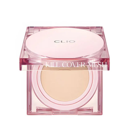 Base de Maquillaje Kill Cover Mesh Glow Cushion Set - CLIO vista frontal con fondo blanco.