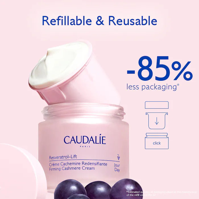 Crema Hidratante Reafirmante Resveratrol Lift Retinol™ Alternative Firming Cashmere - Caudalie vista frontal con fondo blanco.