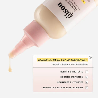 Honey Infused™ Scalp Treatment Serum - Gisou vista frontal con fondo blanco.