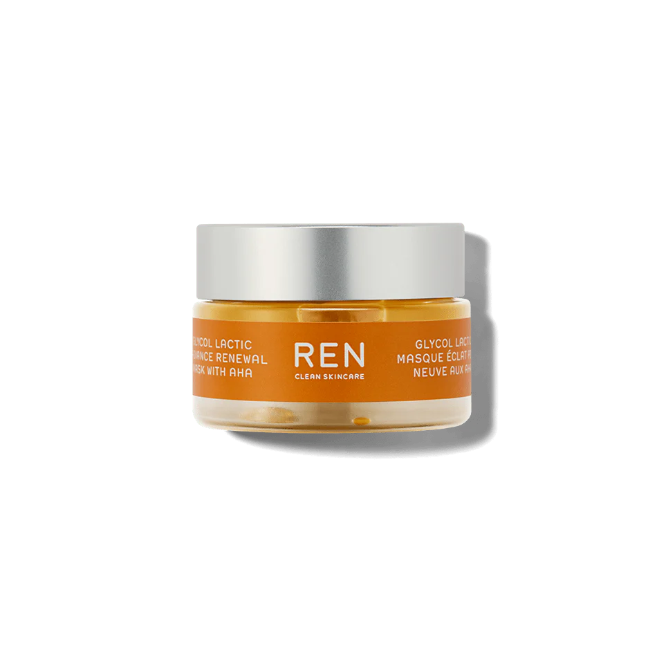 Mascarilla exfoliante Glycol Lactic Radiance Renewal Mask with AHA™ - REN vista frontal con fondo blanco.