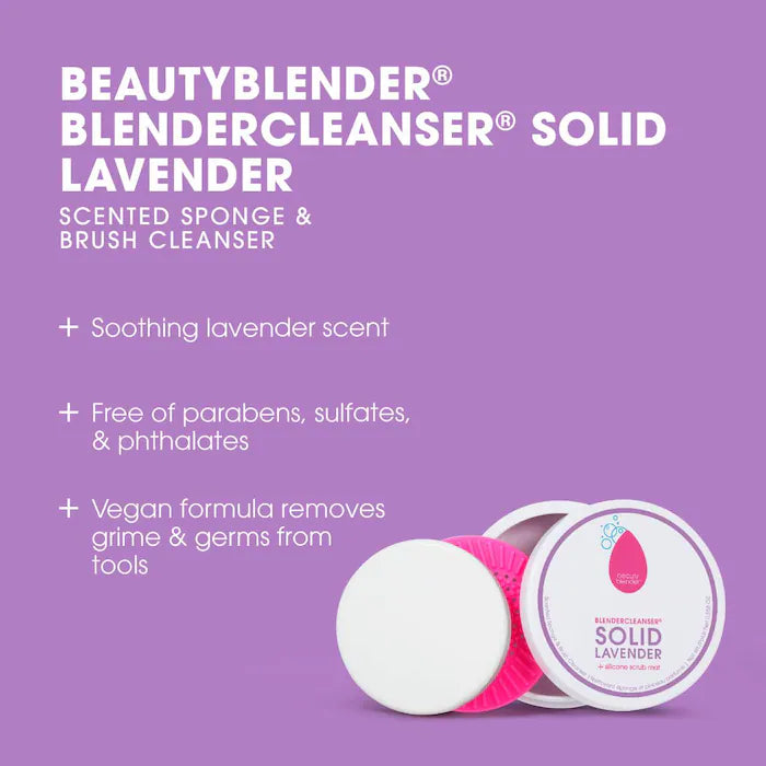 Limpiador solido de brochas & aplicadores blendercleanser® - Beautyblender vista frontal con fondo blanco.