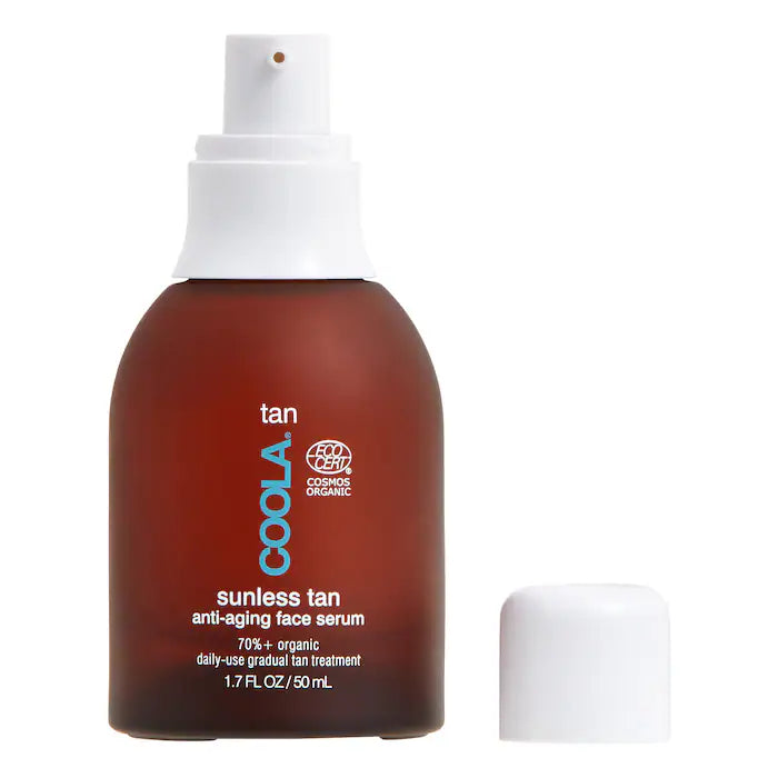 Sunless Tan™ Serum facial autobronceador antienvejecimiento con ácido hialurónico - COOLA vista frontal con fondo blanco.