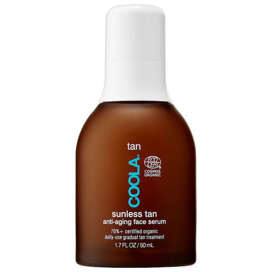 Sunless Tan™ Serum facial autobronceador antienvejecimiento con ácido hialurónico - COOLA vista frontal con fondo blanco.