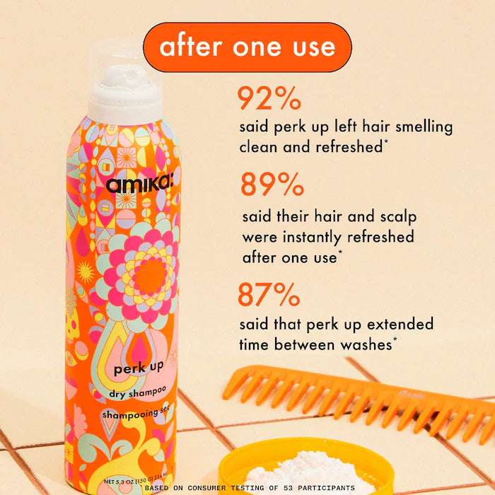 Dry Shampoo Perk Up Talc Free - Amika vista frontal con fondo blanco.