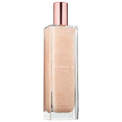 Major Glow Body Oil - PATRICK TA vista frontal con fondo blanco.