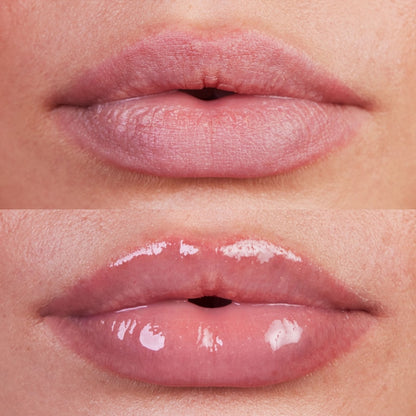 Gloss Voluminizador Wet Lip Oil Plumping Peptide Lip Treatment - Kosas vista frontal con fondo blanco.