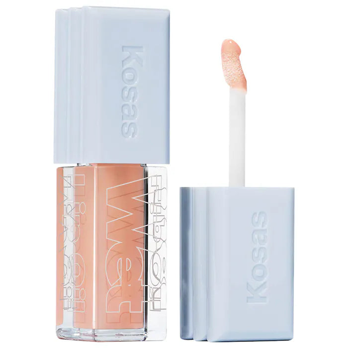 Gloss Voluminizador Wet Lip Oil Plumping Peptide Lip Treatment - Kosas vista frontal con fondo blanco.