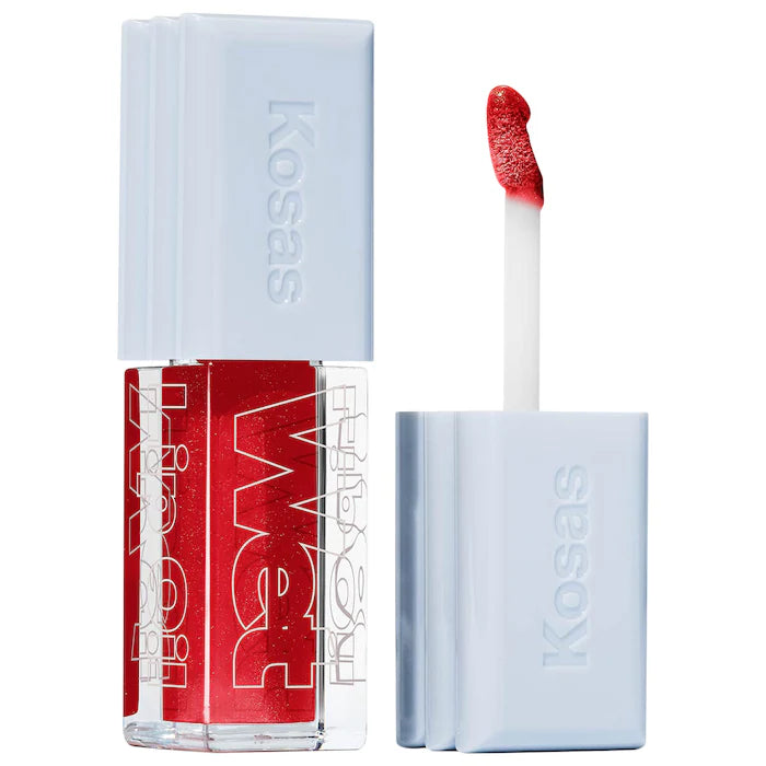 Gloss Voluminizador Wet Lip Oil Plumping Peptide Lip Treatment - Kosas vista frontal con fondo blanco.