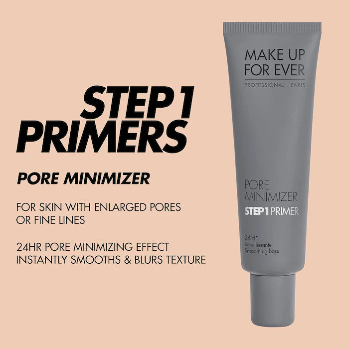 Step 1 Primer Pore Minimizer - MAKE UP FOR EVER vista frontal con fondo blanco.