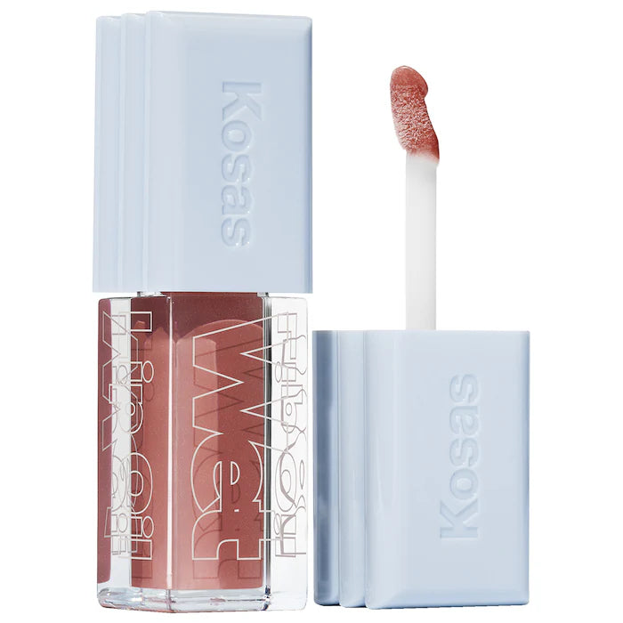 Gloss Voluminizador Wet Lip Oil Plumping Peptide Lip Treatment - Kosas vista frontal con fondo blanco.