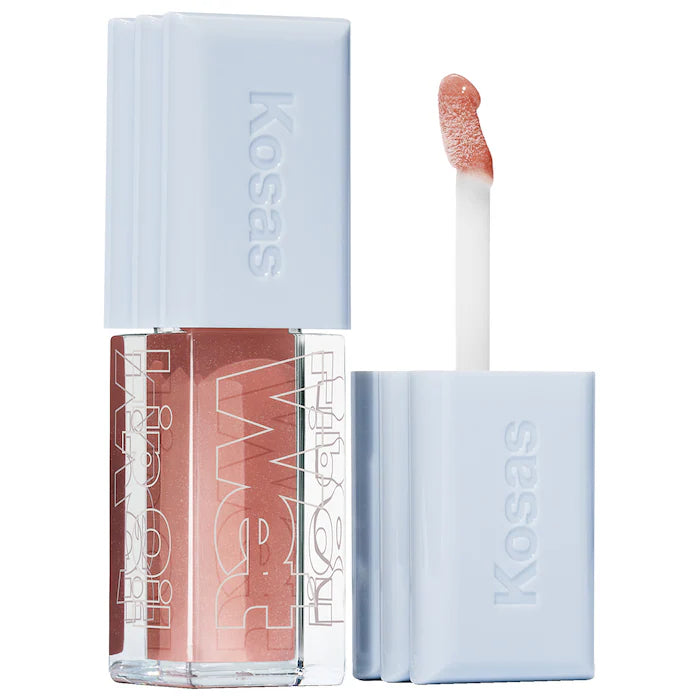 Gloss Voluminizador Wet Lip Oil Plumping Peptide Lip Treatment - Kosas vista frontal con fondo blanco.